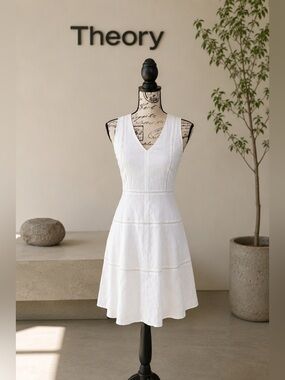 Theory 🤍 White Linen Dress - Size 0. NWT